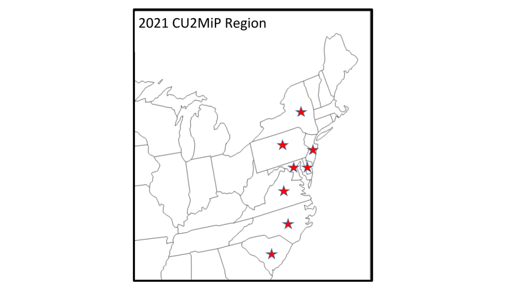 A map showing the states that are part of the CU2MiP region